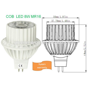 Nuevo diseño 12v mr16 llevó el bulbo 8W Epistar COB LED CE ROHS 3 años de garantía